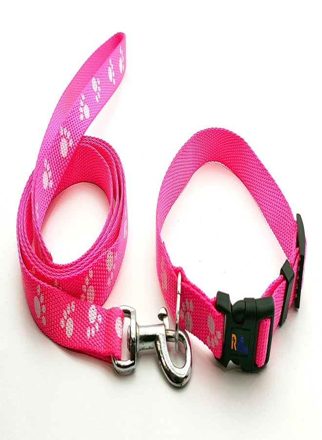 Pups&Pets Nylon Collar and Leash Paw Printed Collar Leash Set Ideal for All Breed Puppies and Small Breed Dogs (15 MM, Pink Colour) - Image 5